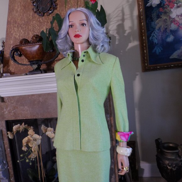 Dolce&Gabbana Light Green Tweed Textured 100% Silk Skirt Suit Size IT 46 - US 10 - Picture 5 of 16